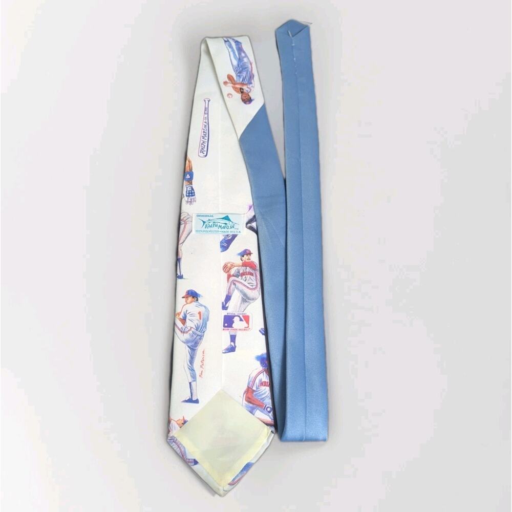Vintage 1991 Ralph Marlin Tim Peterson Cleveland Indians Neck Tie USA Logo White - Picture 2 of 3